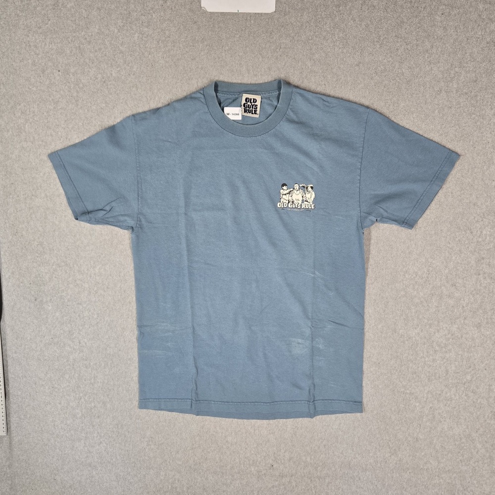 VINTAGE Old Guys Rule Men Shirt L Blue Y2K Graphic Three Stooges Tee Logo READ